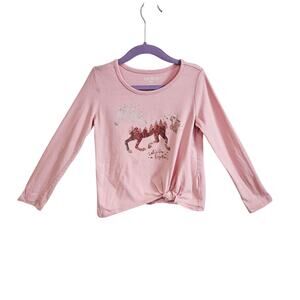 Oshkosh Girls Size 6X Long Sleeve Tee Shirt Pink Pony Horse Outdoorsy Cutesy